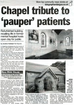 Telegraph %26 Argus June 29, 2012 Chapel Tribute To Pauper Patients